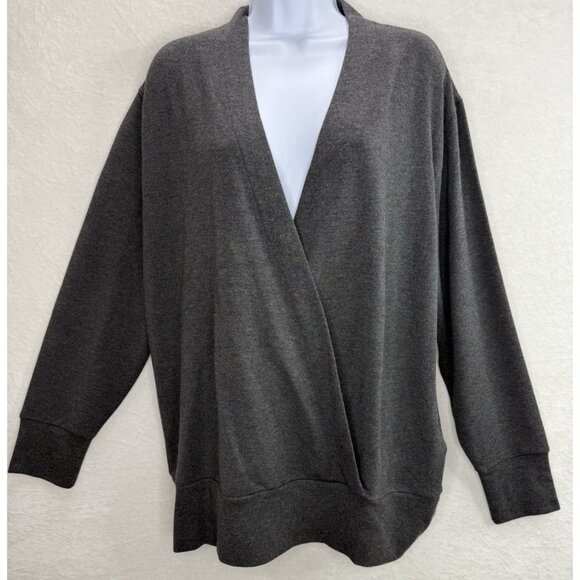 Athleta Women's Purana V-Neck Wrap Sweatshirt Size Large Color Black Heather - Picture 2 of 9